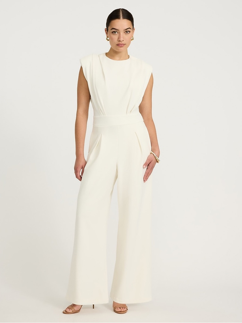 Express Cream Sleeveless Wide-Leg Jumpsuit